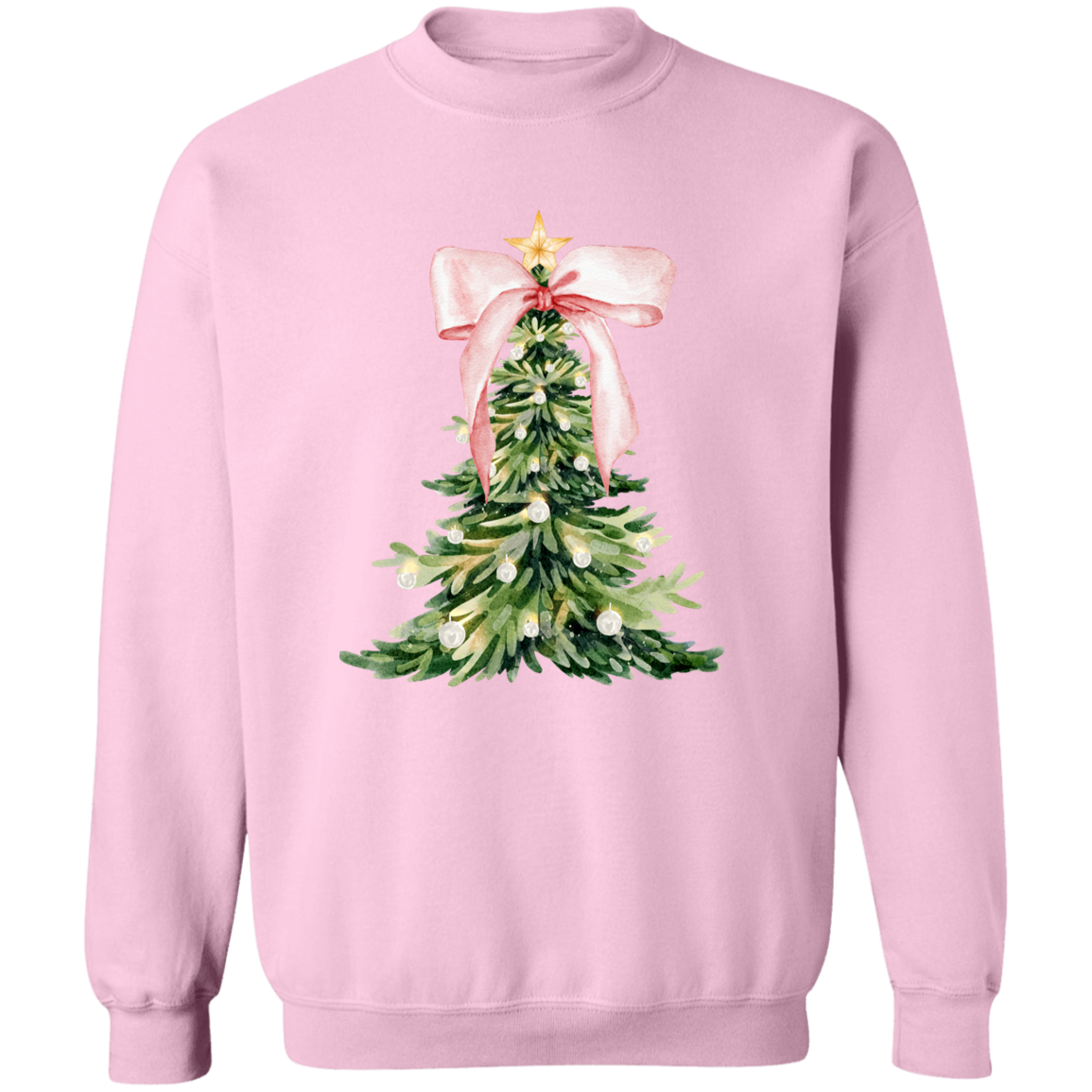Christmas Tree Print Crewneck Pullover Holiday Sweatshirt