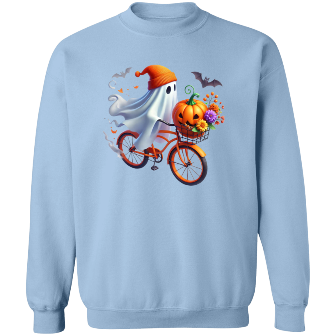 Cute Ghost Riding A Bike Crewneck Halloween Sweatshirt
