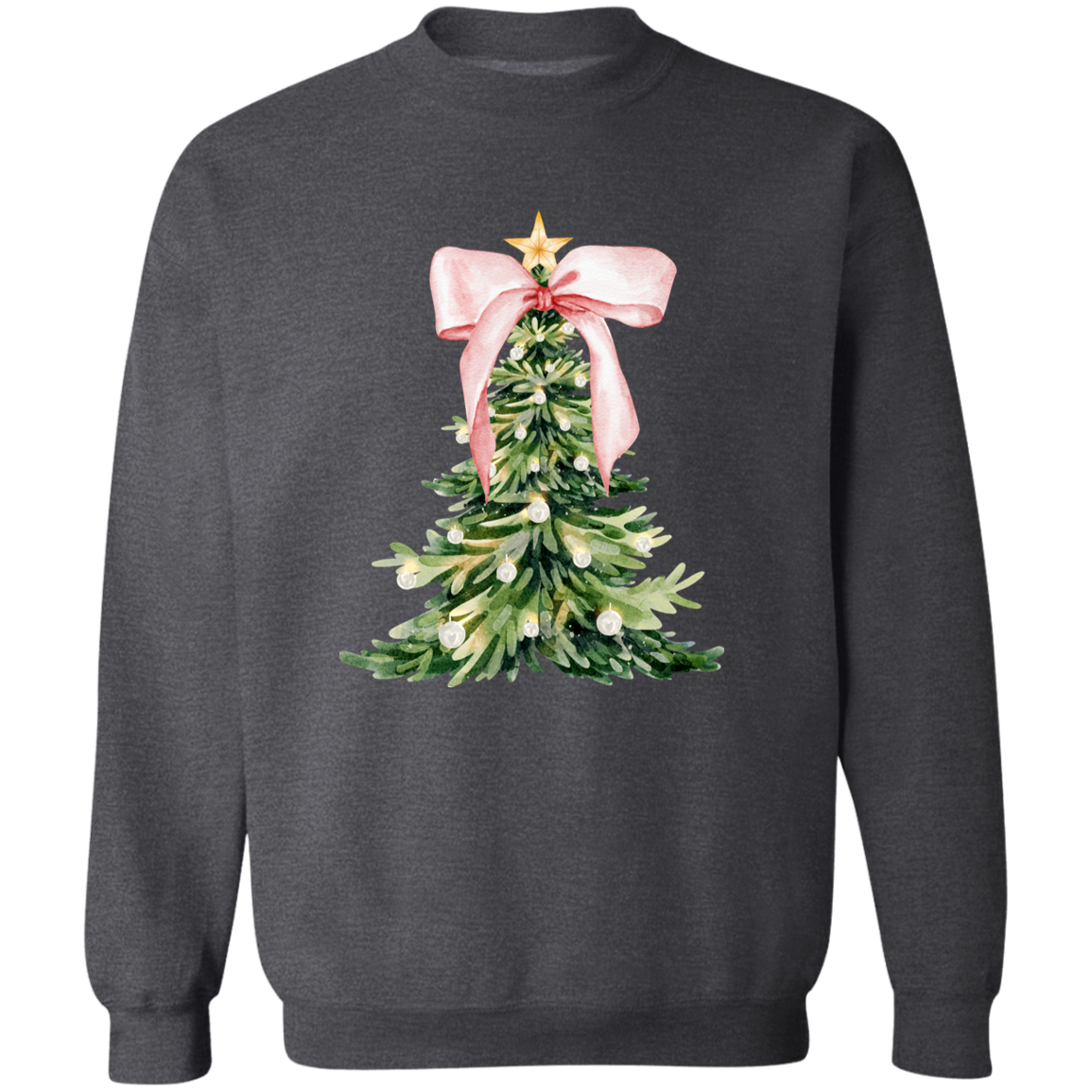 Christmas Tree Print Crewneck Pullover Holiday Sweatshirt
