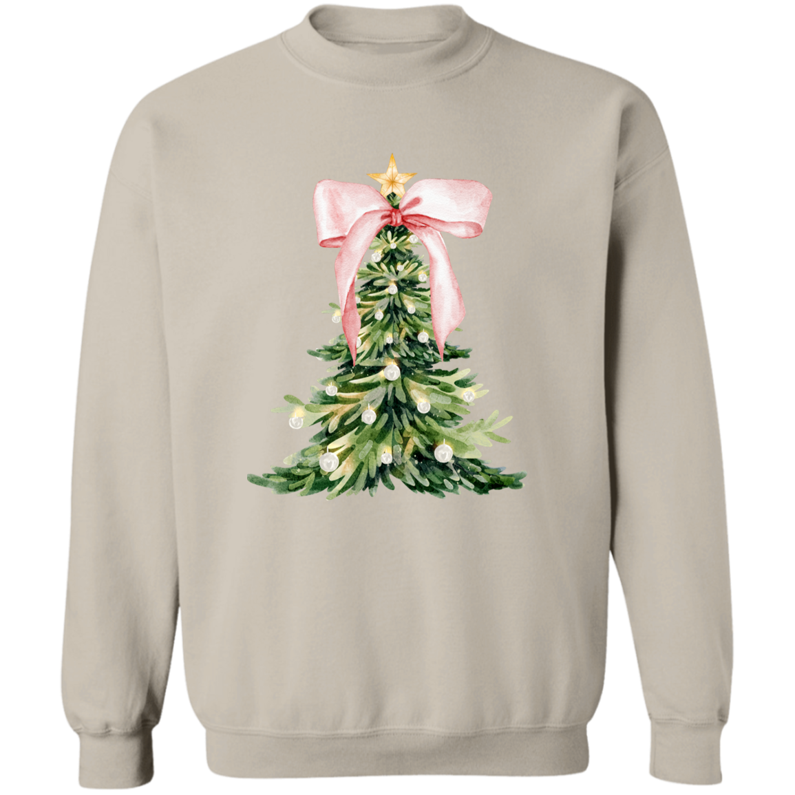Christmas Tree Print Crewneck Pullover Holiday Sweatshirt