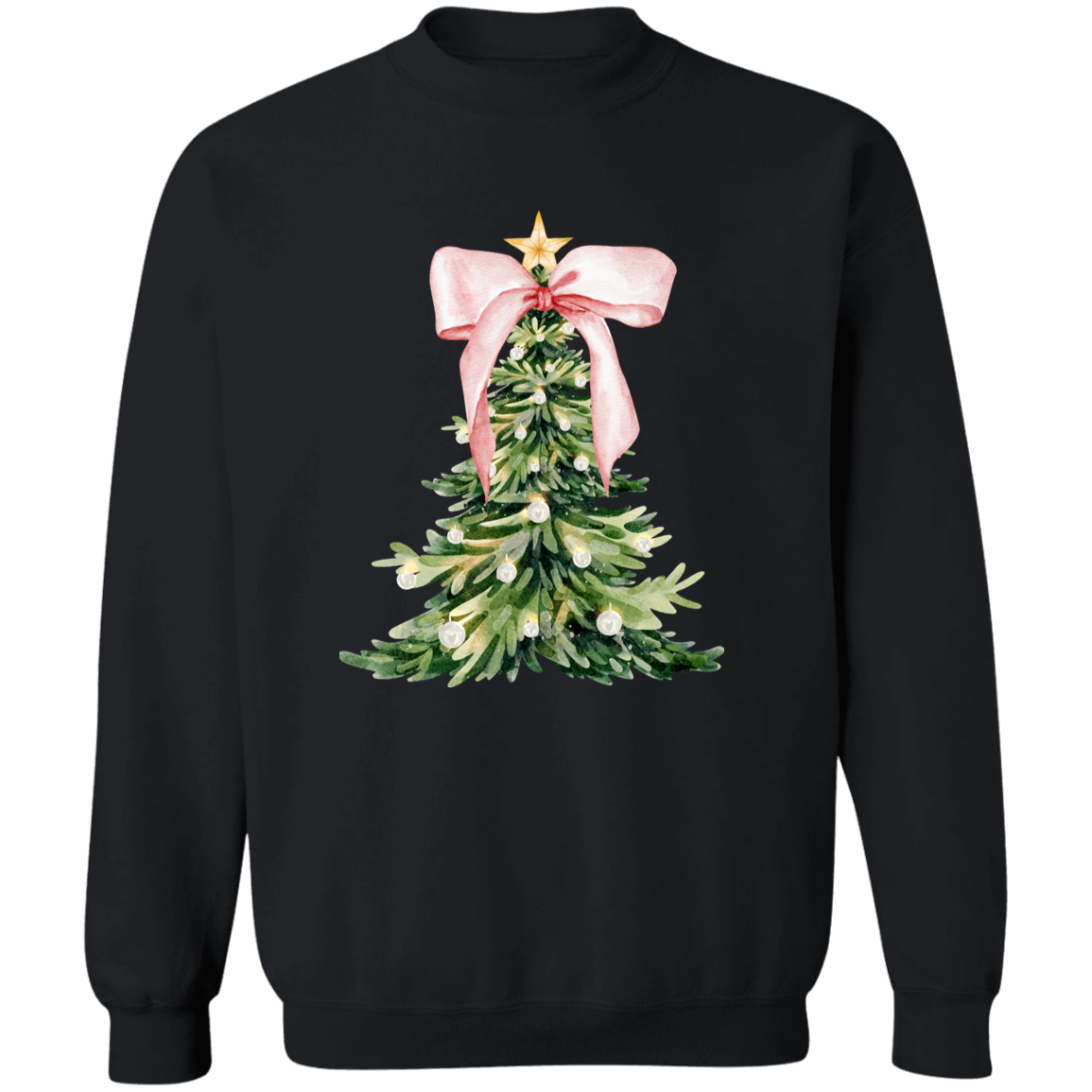 Christmas Tree Print Crewneck Pullover Holiday Sweatshirt