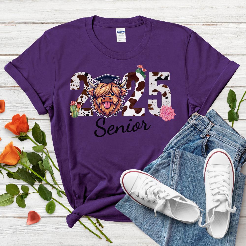 2025 Highland Cow Graduation T-Shirt – Gildan G500 Tee | Class of 2025 Senior Gift