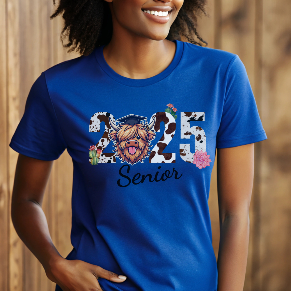 2025 Highland Cow Graduation T-Shirt – Gildan G500 Tee | Class of 2025 Senior Gift