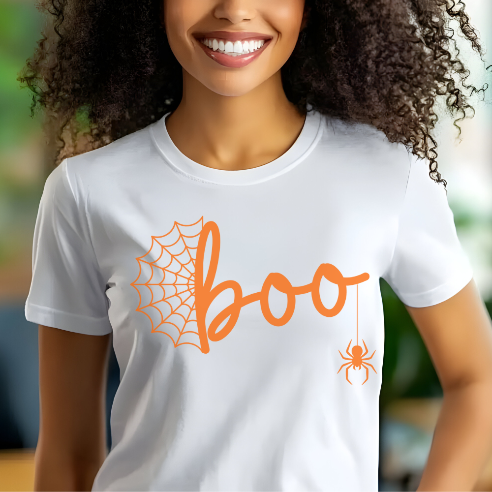 Boo T-Shirt | Spider Web Halloween Graphic Tee for Teen Girls & Women