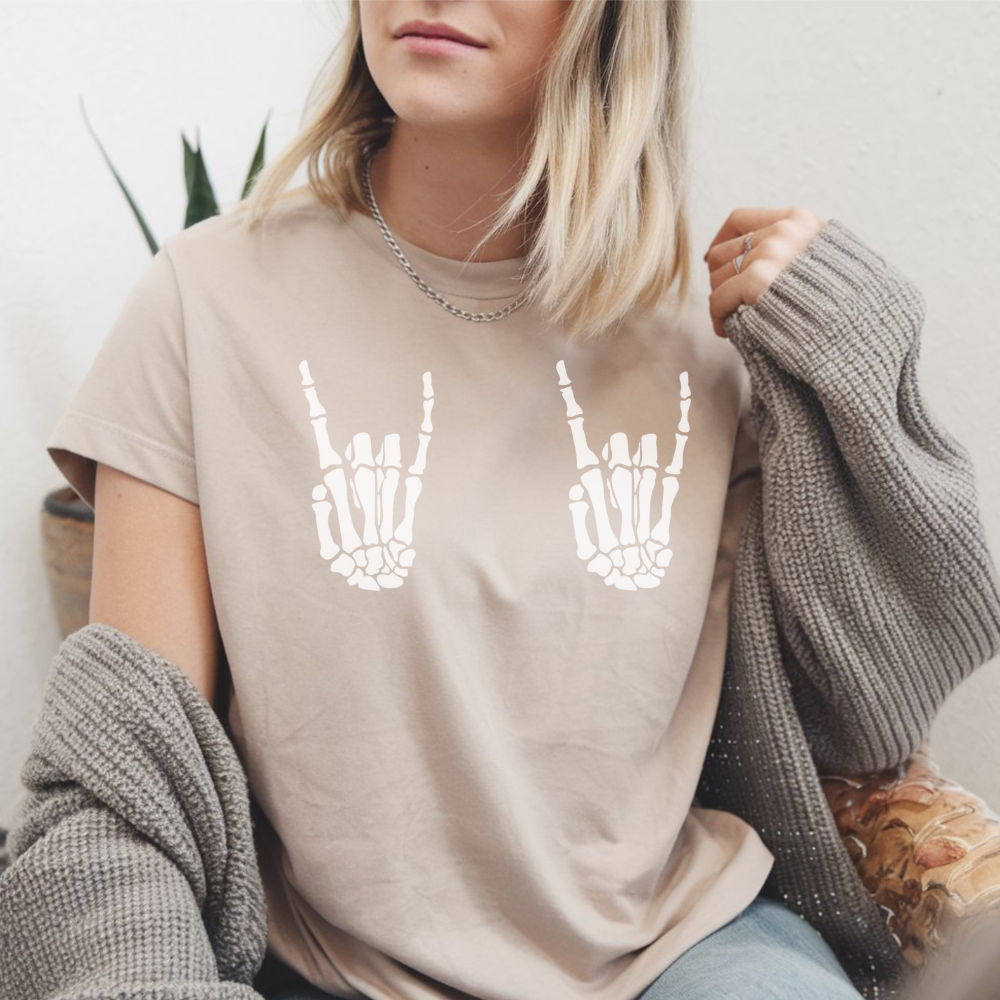 Skeleton Hands T-Shirt | Funny Spooky Graphic Tee for Teen Girls & Women