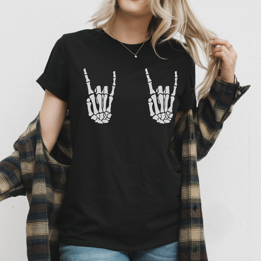 Skeleton Hands T-Shirt | Funny Spooky Graphic Tee for Teen Girls & Women