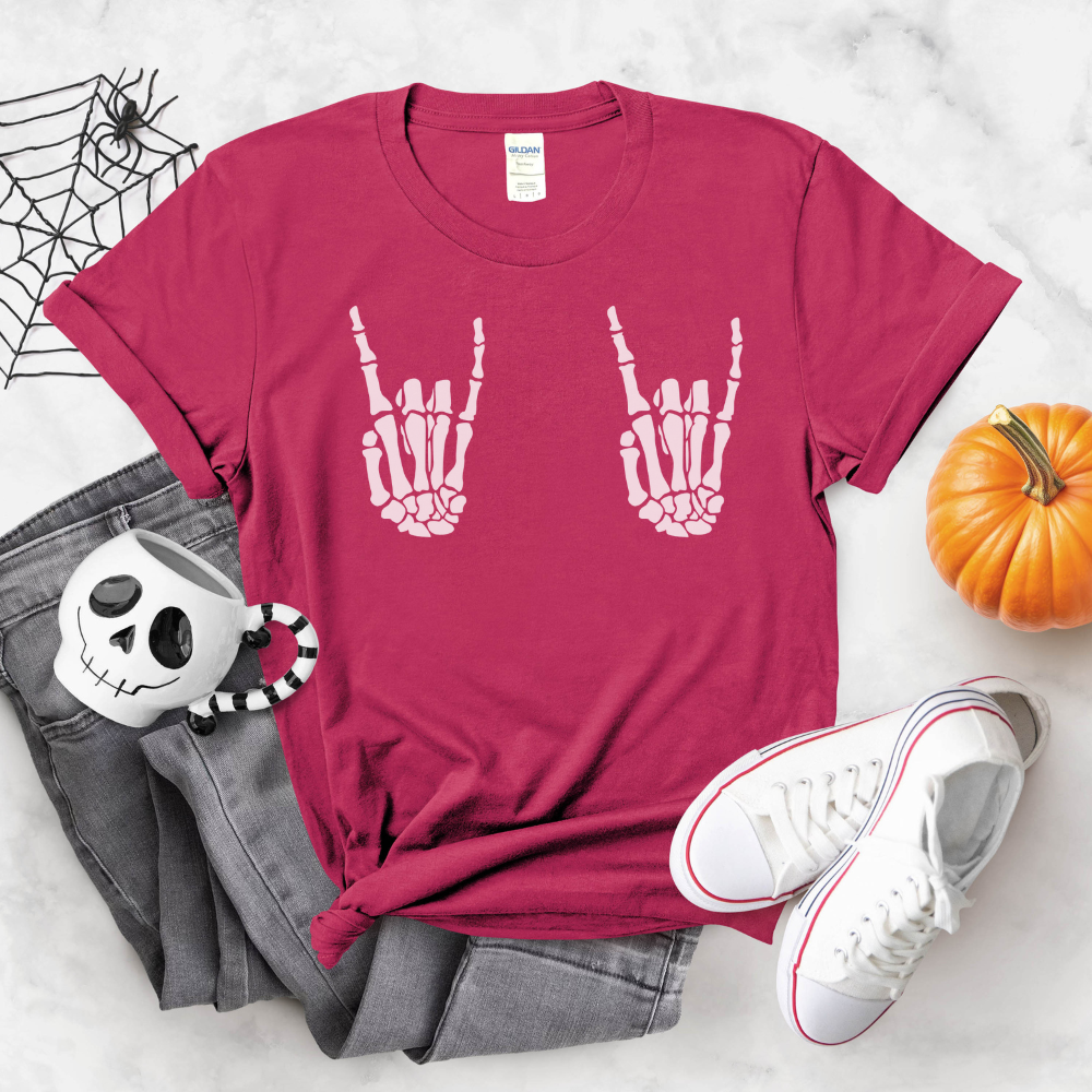 Skeleton Hands T-Shirt | Funny Spooky Graphic Tee for Teen Girls & Women