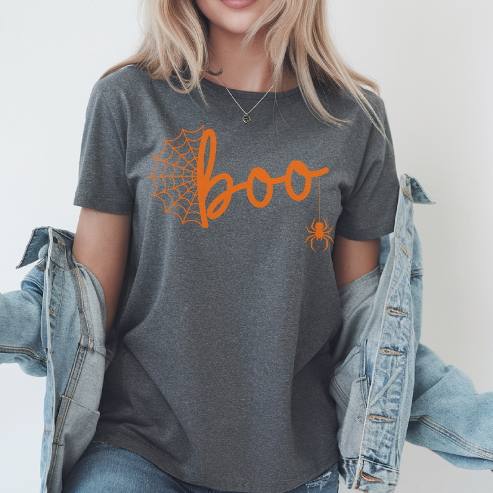 Boo T-Shirt | Spider Web Halloween Graphic Tee for Teen Girls & Women
