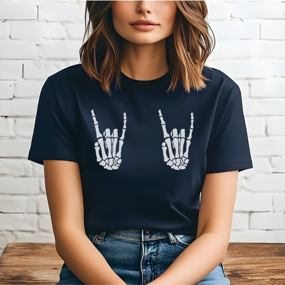Skeleton Hands T-Shirt | Funny Spooky Graphic Tee for Teen Girls & Women
