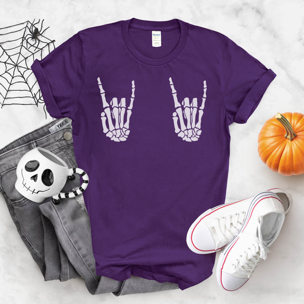 Skeleton Hands T-Shirt | Funny Spooky Graphic Tee for Teen Girls & Women