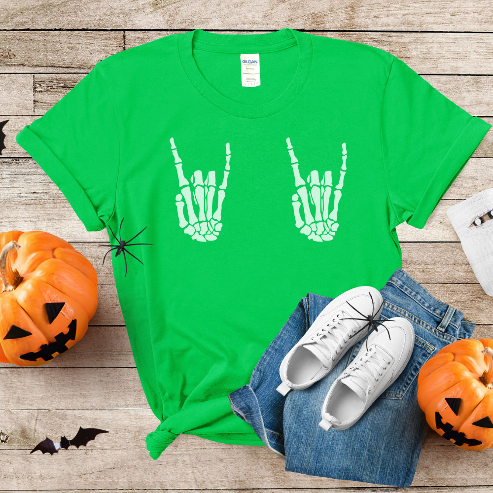Skeleton Hands T-Shirt | Funny Spooky Graphic Tee for Teen Girls & Women