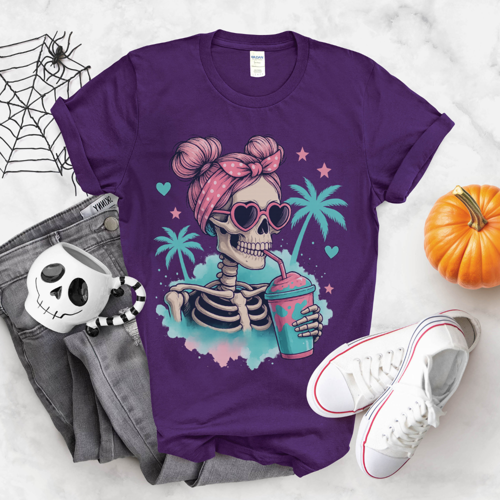 Skeleton Girl T-Shirt | Trendy Halloween Graphic Tee for Teen Girls & Women