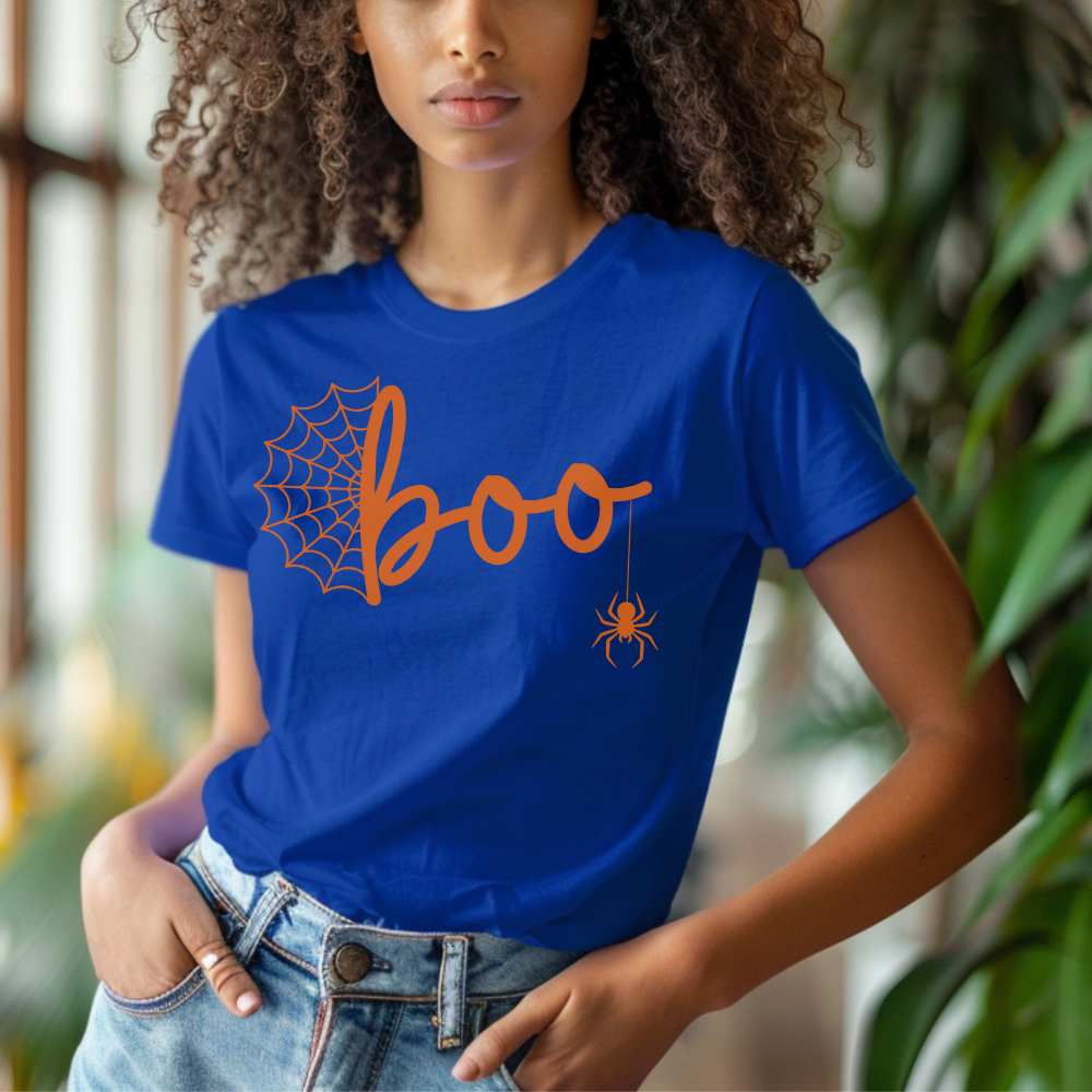 Boo T-Shirt | Spider Web Halloween Graphic Tee for Teen Girls & Women