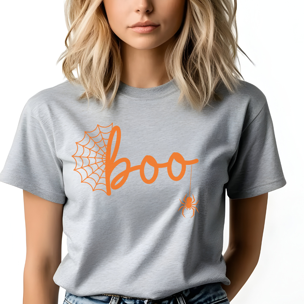 Boo T-Shirt | Spider Web Halloween Graphic Tee for Teen Girls & Women