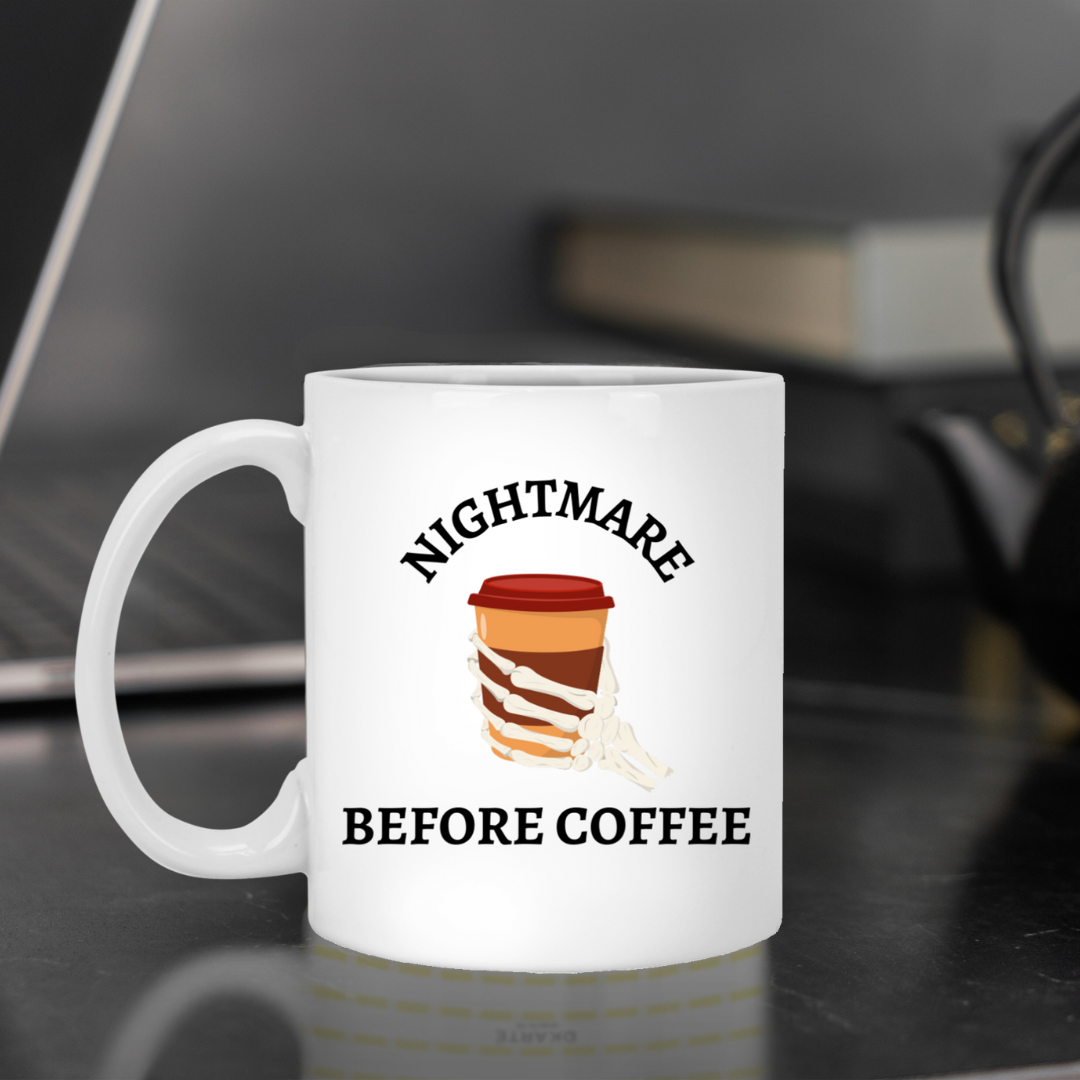 Nightmare Before Coffee Skeleton Hand White Mug