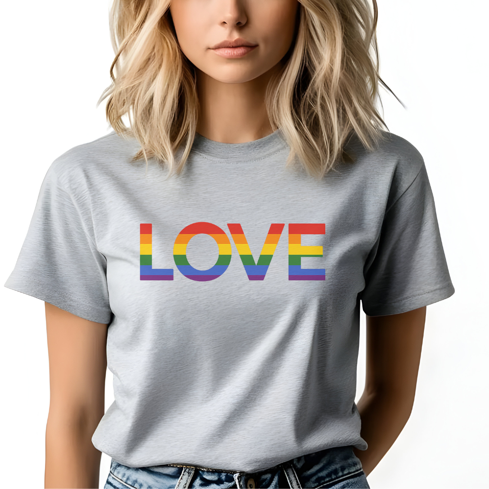 LOVE Rainbow Pride T-Shirt | Bold LGBTQ+ Graphic Tee | Equality and Unity Shirt