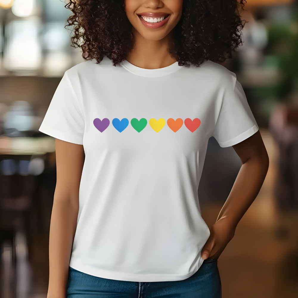 Minimal Rainbow Hearts Pride T-Shirt | Equality Shirt | Simple Love Graphic Tee