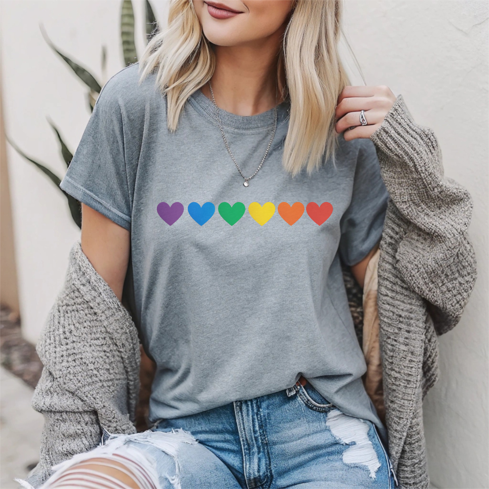 Minimal Rainbow Hearts Pride T-Shirt | Equality Shirt | Simple Love Graphic Tee