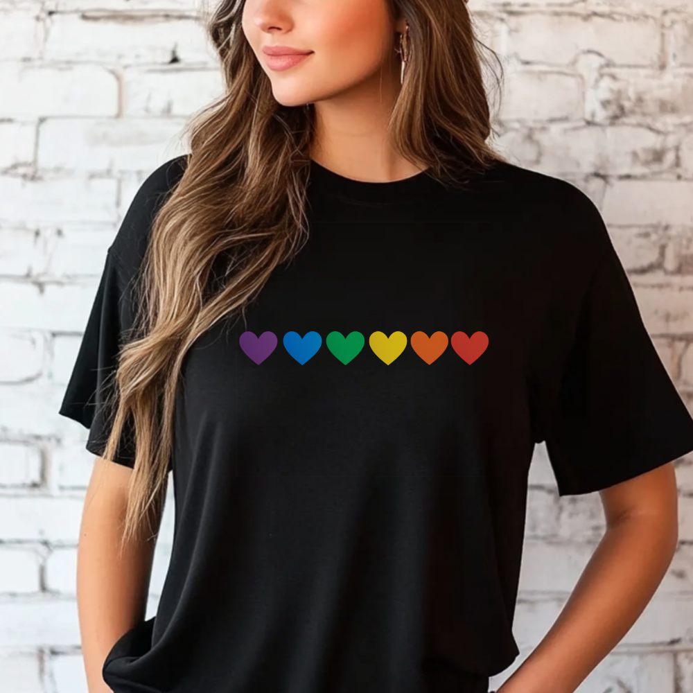 Minimal Rainbow Hearts Pride T-Shirt | Equality Shirt | Simple Love Graphic Tee