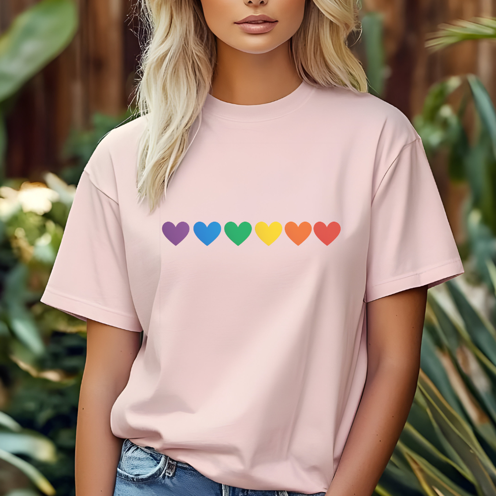 Minimal Rainbow Hearts Pride T-Shirt | Equality Shirt | Simple Love Graphic Tee