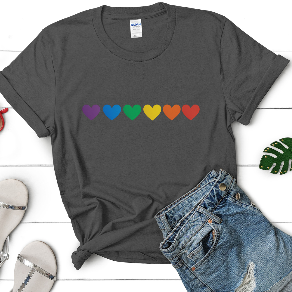 Minimal Rainbow Hearts Pride T-Shirt | Equality Shirt | Simple Love Graphic Tee