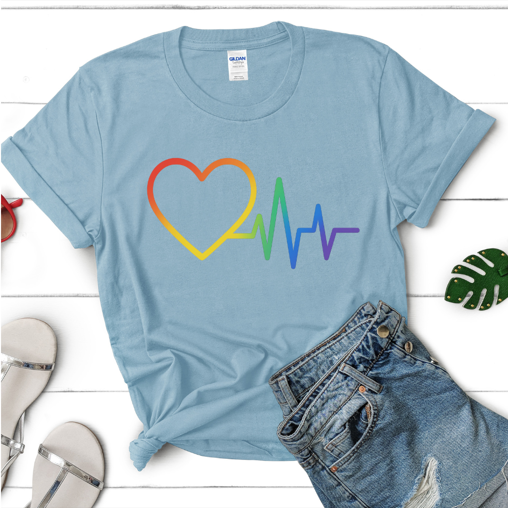 Heartbeat Rainbow Pride T-Shirt | Love Shirt | Colorful Heartbeat Graphic Tee