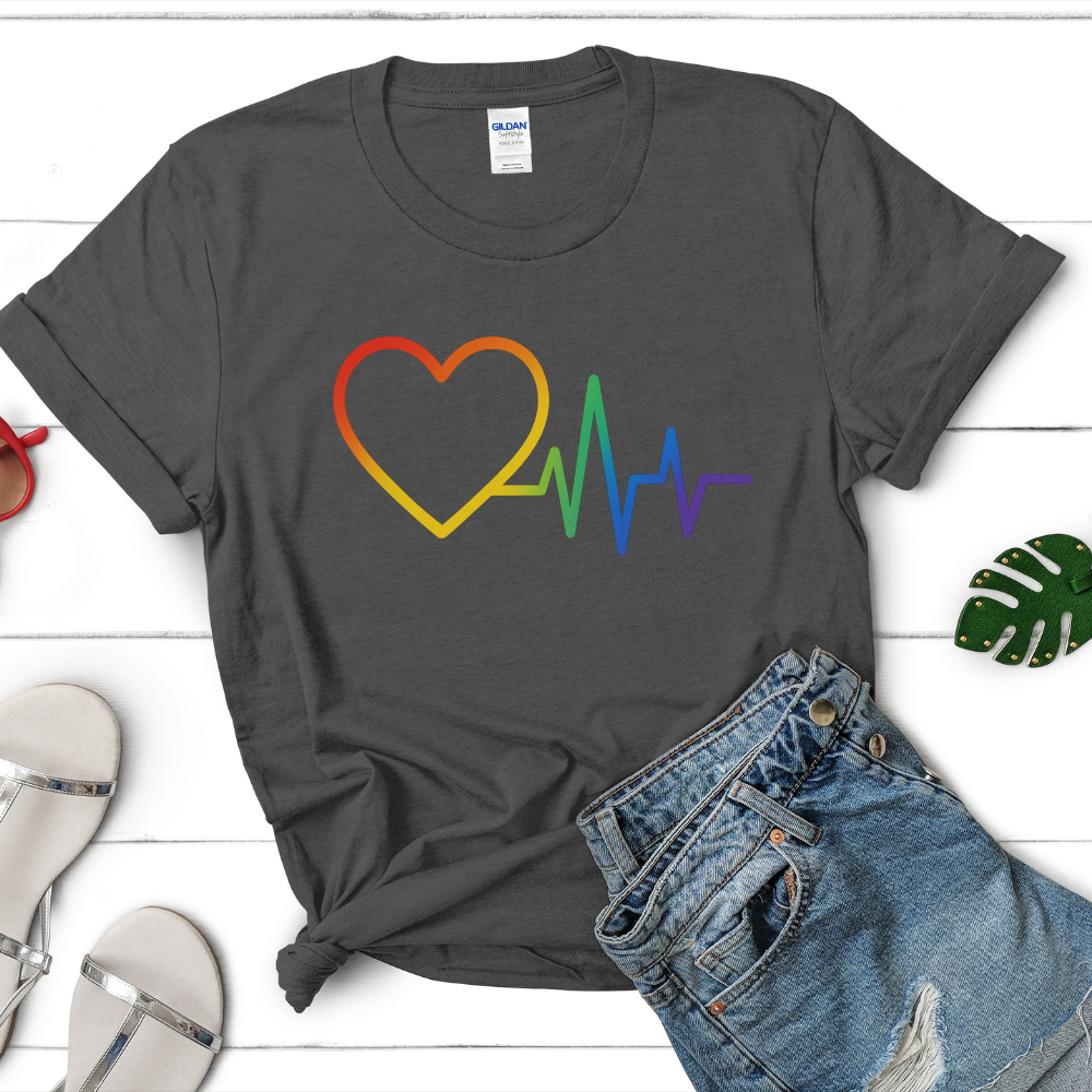 Heartbeat Rainbow Pride T-Shirt | Love Shirt | Colorful Heartbeat Graphic Tee