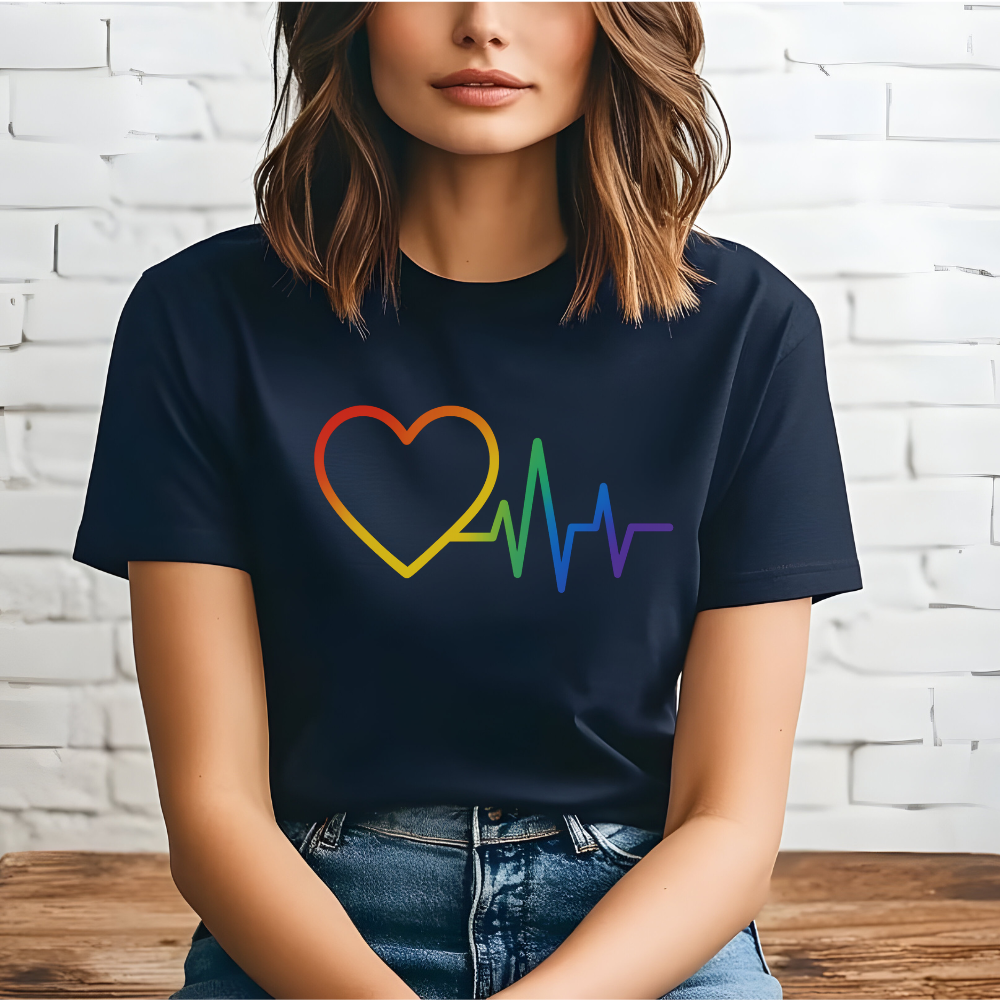 Heartbeat Rainbow Pride T-Shirt | Love Shirt | Colorful Heartbeat Graphic Tee