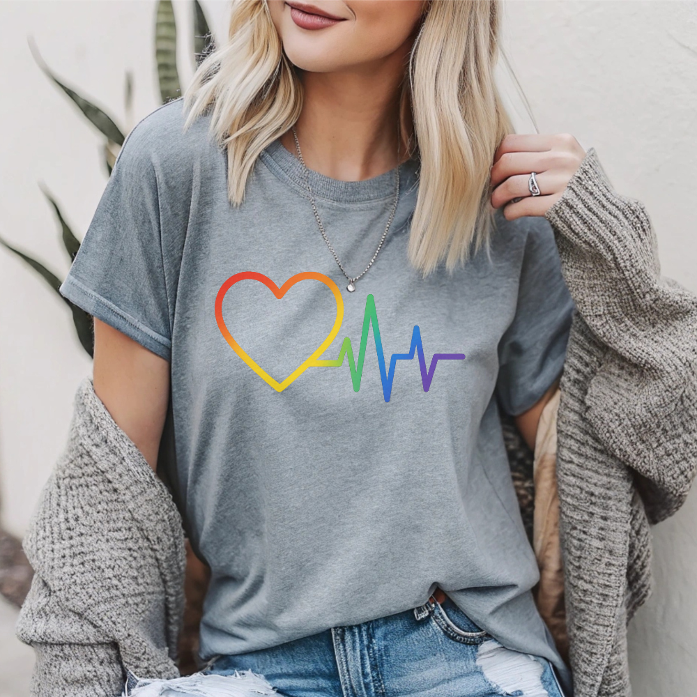 Heartbeat Rainbow Pride T-Shirt | Love Shirt | Colorful Heartbeat Graphic Tee