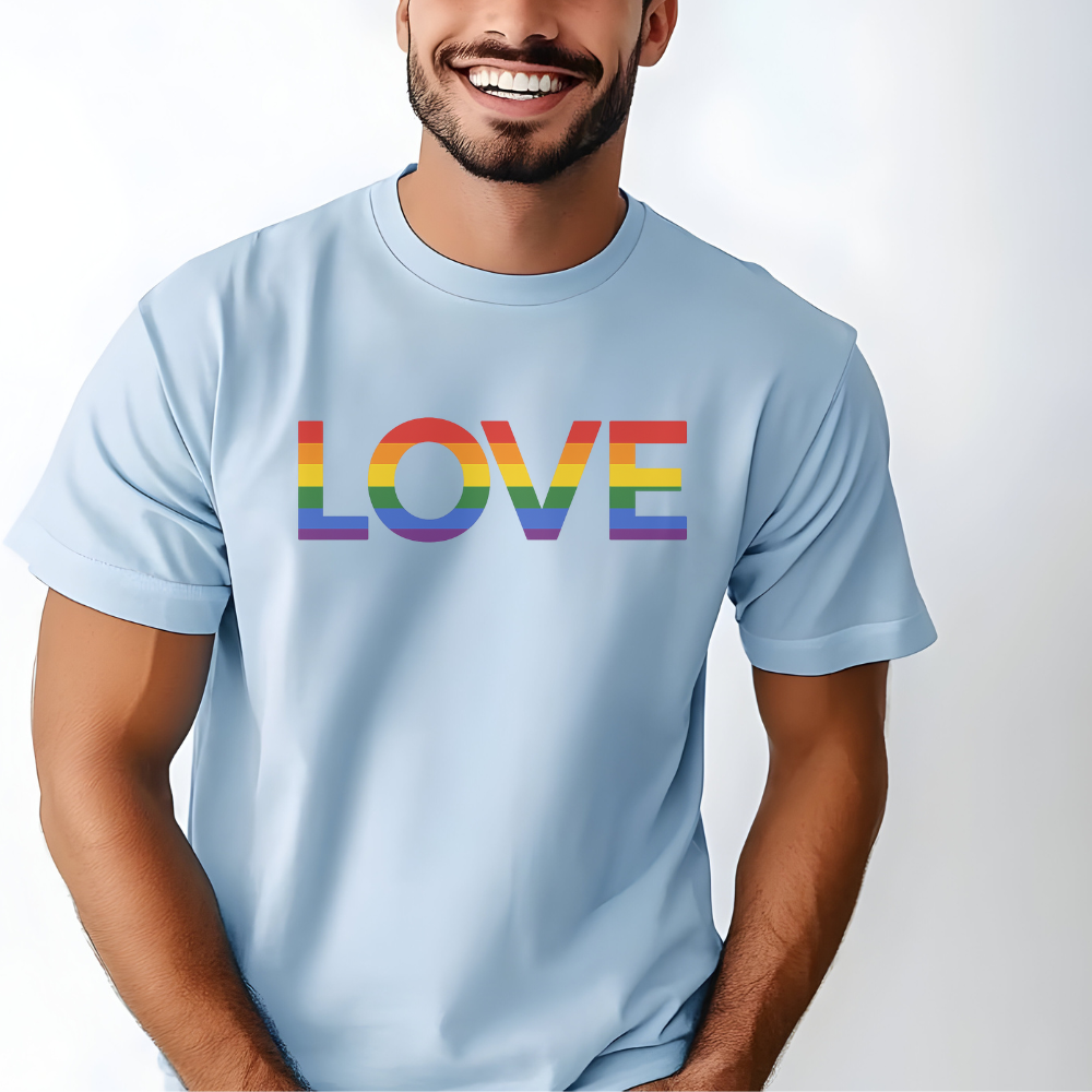 LOVE Rainbow Pride T-Shirt | Bold LGBTQ+ Graphic Tee | Equality and Unity Shirt