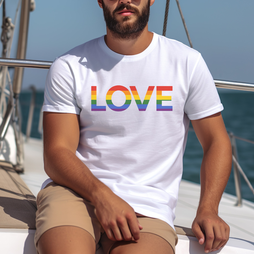 LOVE Rainbow Pride T-Shirt | Bold LGBTQ+ Graphic Tee | Equality and Unity Shirt