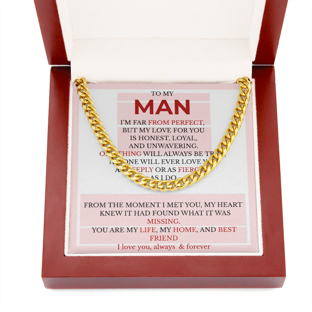 Men’s Cuban Link Chain with Message Card – Gift for Boyfriend, Husband, or Fiancé | Stainless Steel or 14K Gold