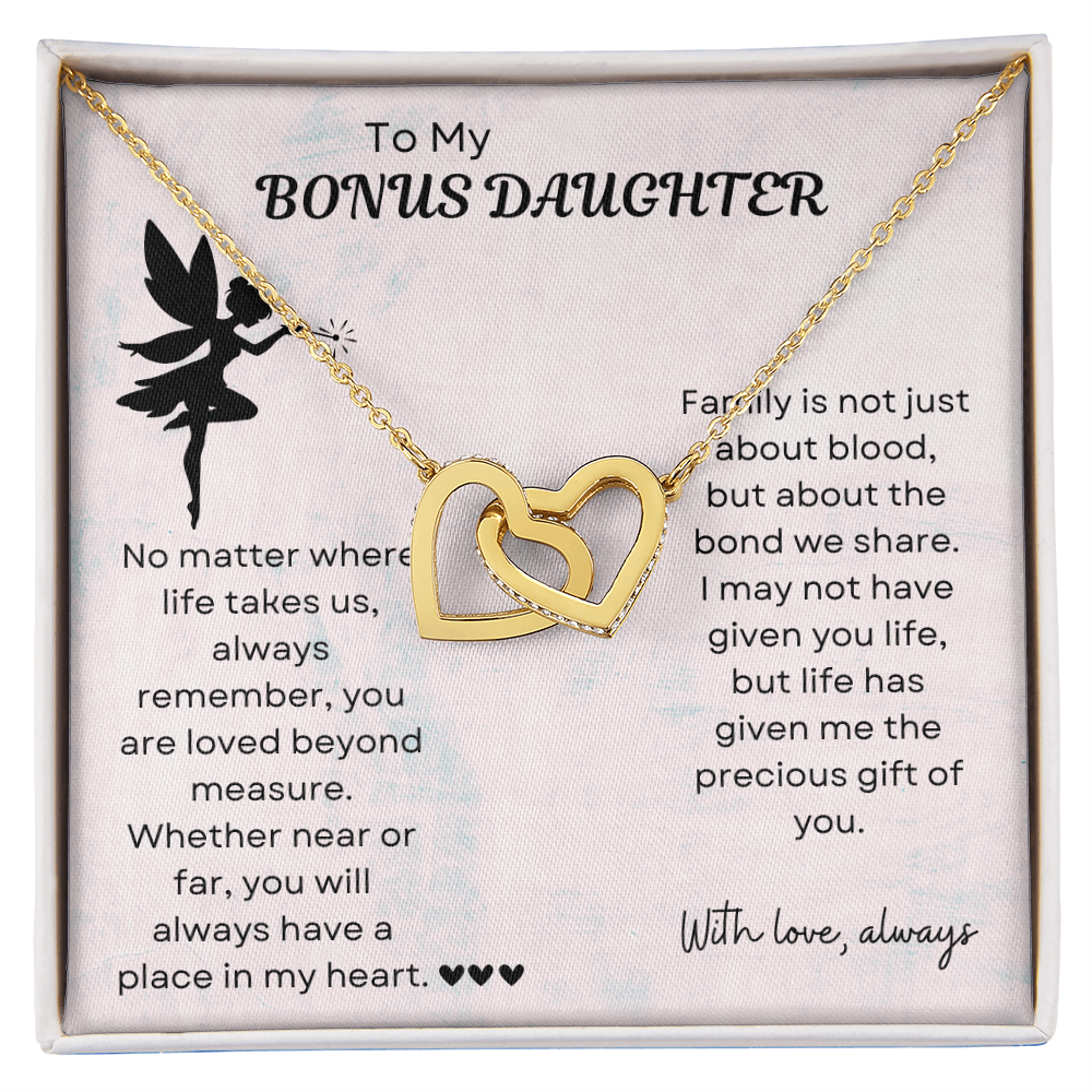 To My Bonus Daughter Interlocking Heart Necklace – Meaningful Bonus Daughter Gift, Elegant Jewelry from Bonus Mom or Dad