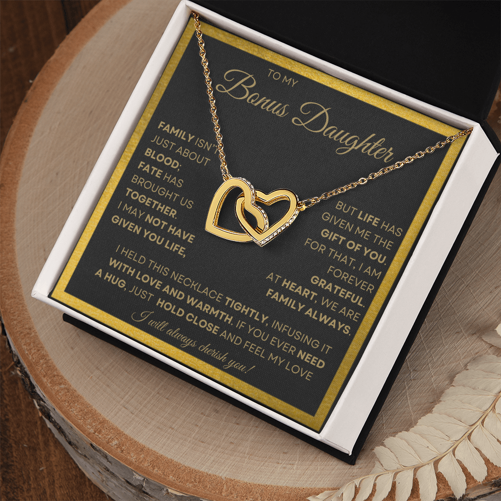 To My Bonus Daughter Interlocking Heart Necklace – A Forever Bond of Love