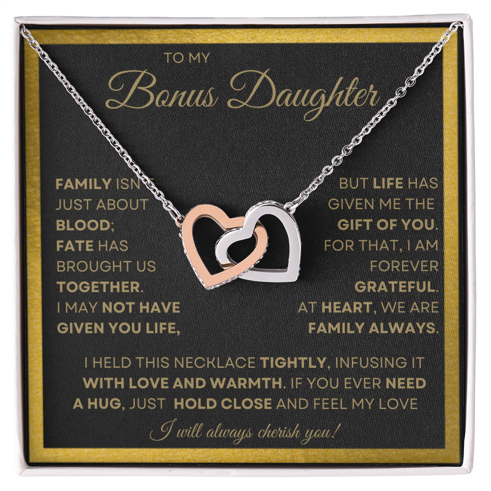 To My Bonus Daughter Interlocking Heart Necklace – A Forever Bond of Love