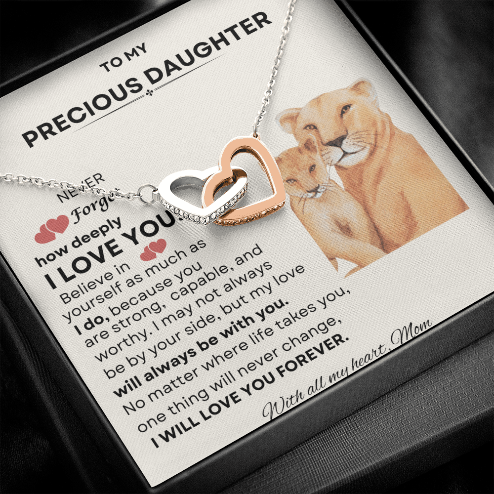 To My Precious Daughter Interlocking Heart Necklace – Meaningful Gift from Mom