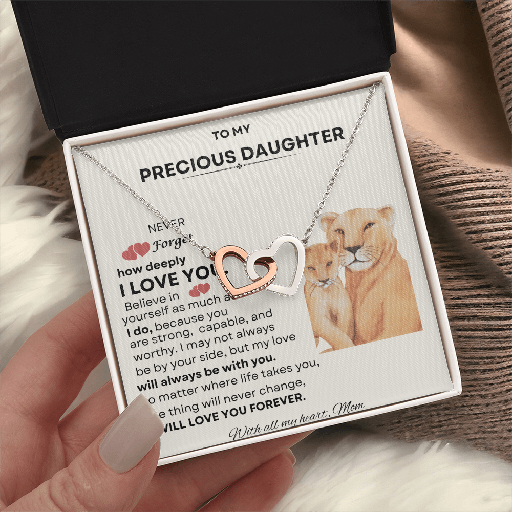 To My Precious Daughter Interlocking Heart Necklace – Meaningful Gift from Mom