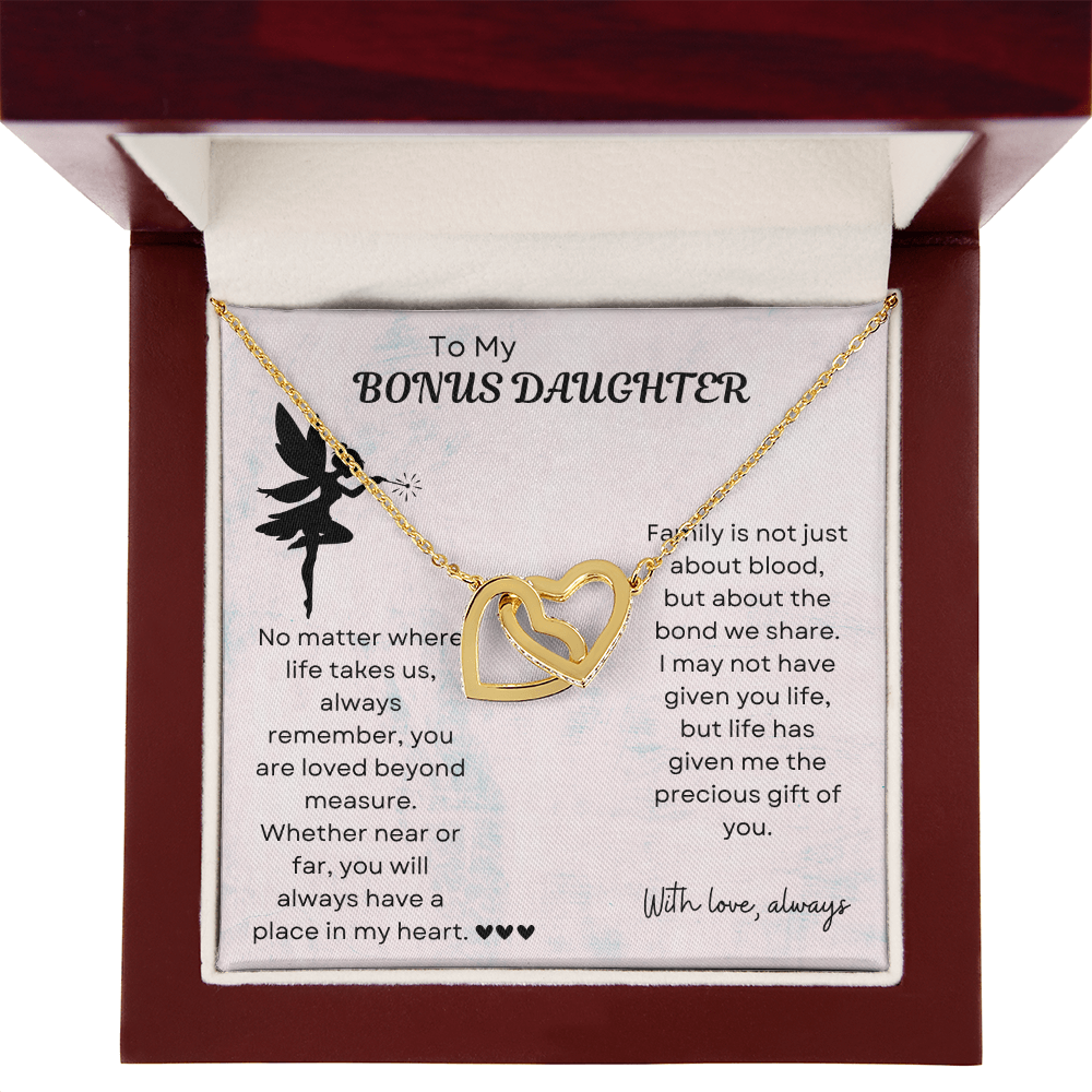 To My Bonus Daughter Interlocking Heart Necklace – Meaningful Bonus Daughter Gift, Elegant Jewelry from Bonus Mom or Dad