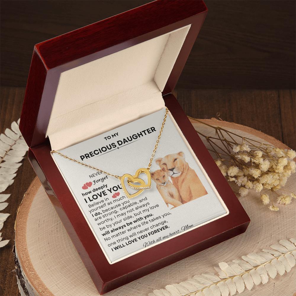 To My Precious Daughter Interlocking Heart Necklace – Meaningful Gift from Mom
