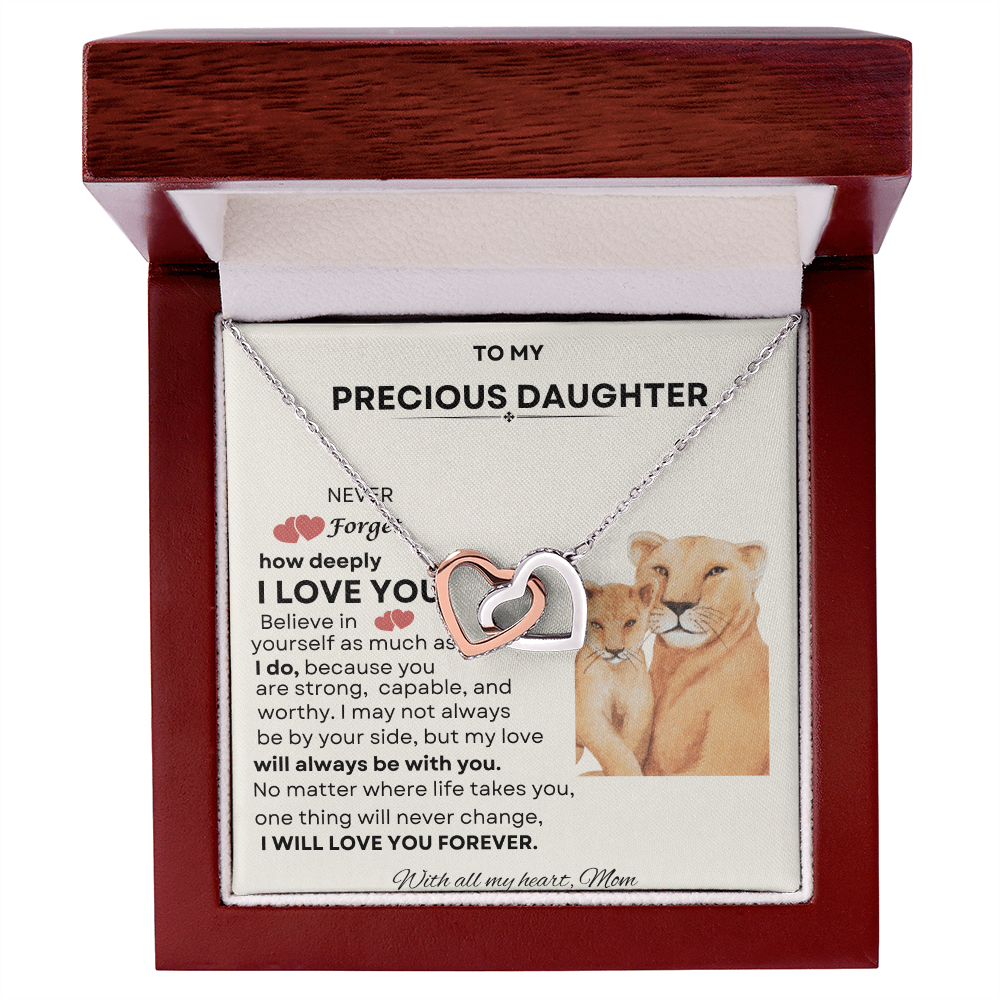 To My Precious Daughter Interlocking Heart Necklace – Meaningful Gift from Mom