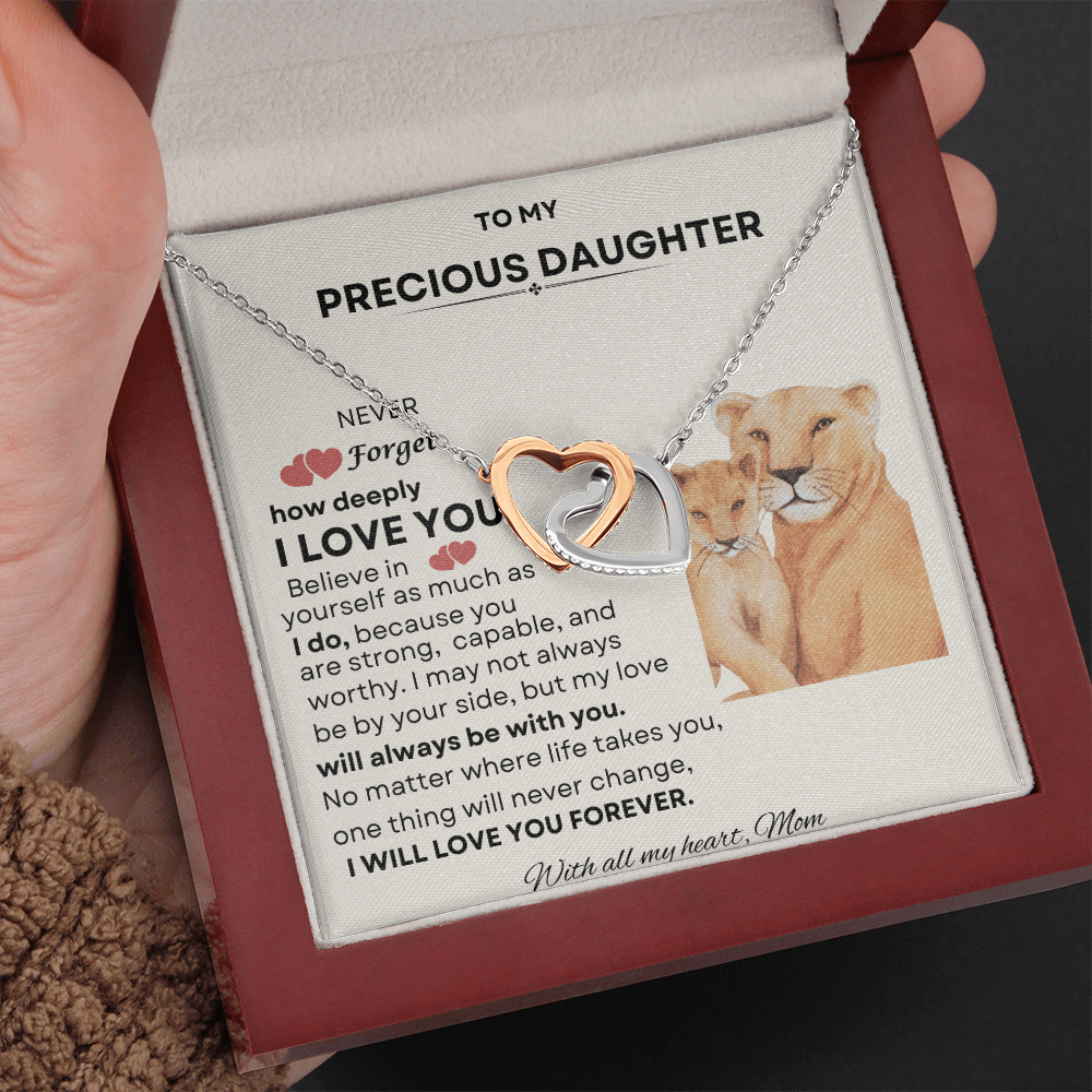 To My Precious Daughter Interlocking Heart Necklace – Meaningful Gift from Mom