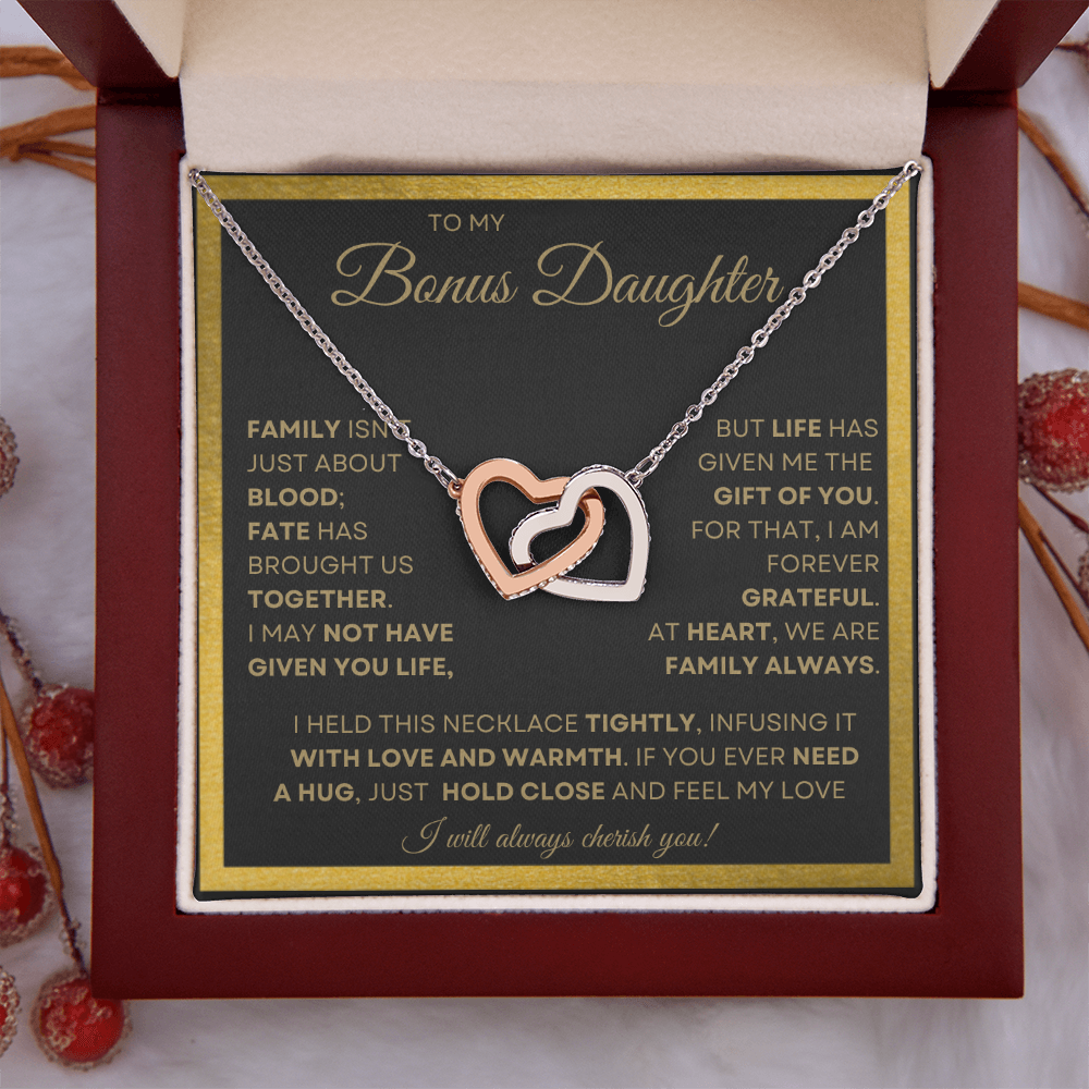 To My Bonus Daughter Interlocking Heart Necklace – A Forever Bond of Love