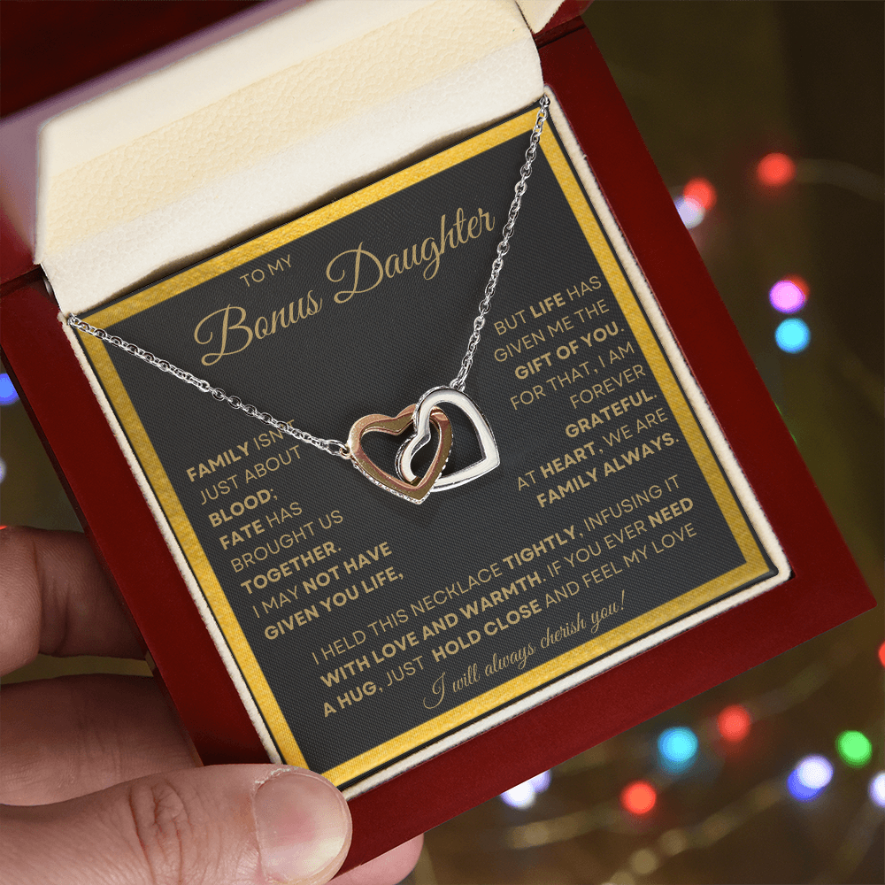 To My Bonus Daughter Interlocking Heart Necklace – A Forever Bond of Love
