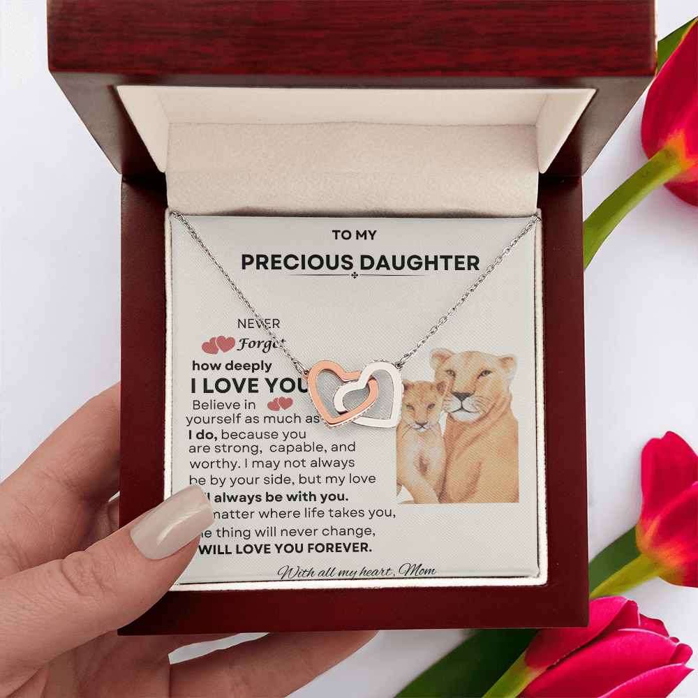To My Precious Daughter Interlocking Heart Necklace – Meaningful Gift from Mom