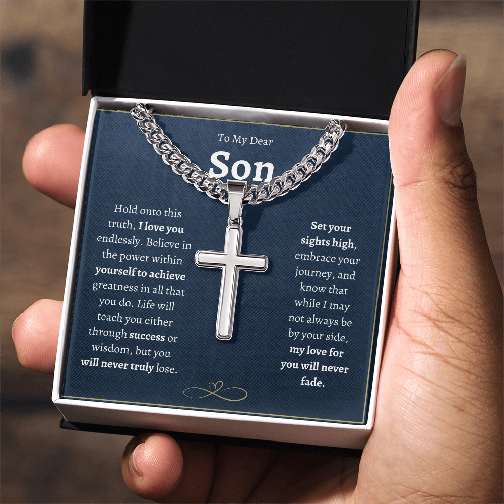 Cuban Link Chain with Artisan Cross for Son