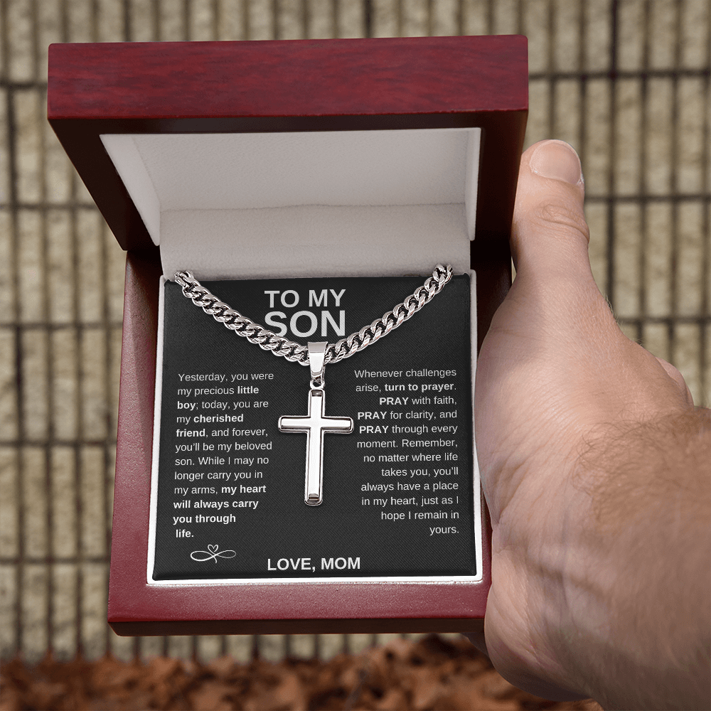 Cuban Link Chain With Cross for Son - Symbol of Faith (B/G)