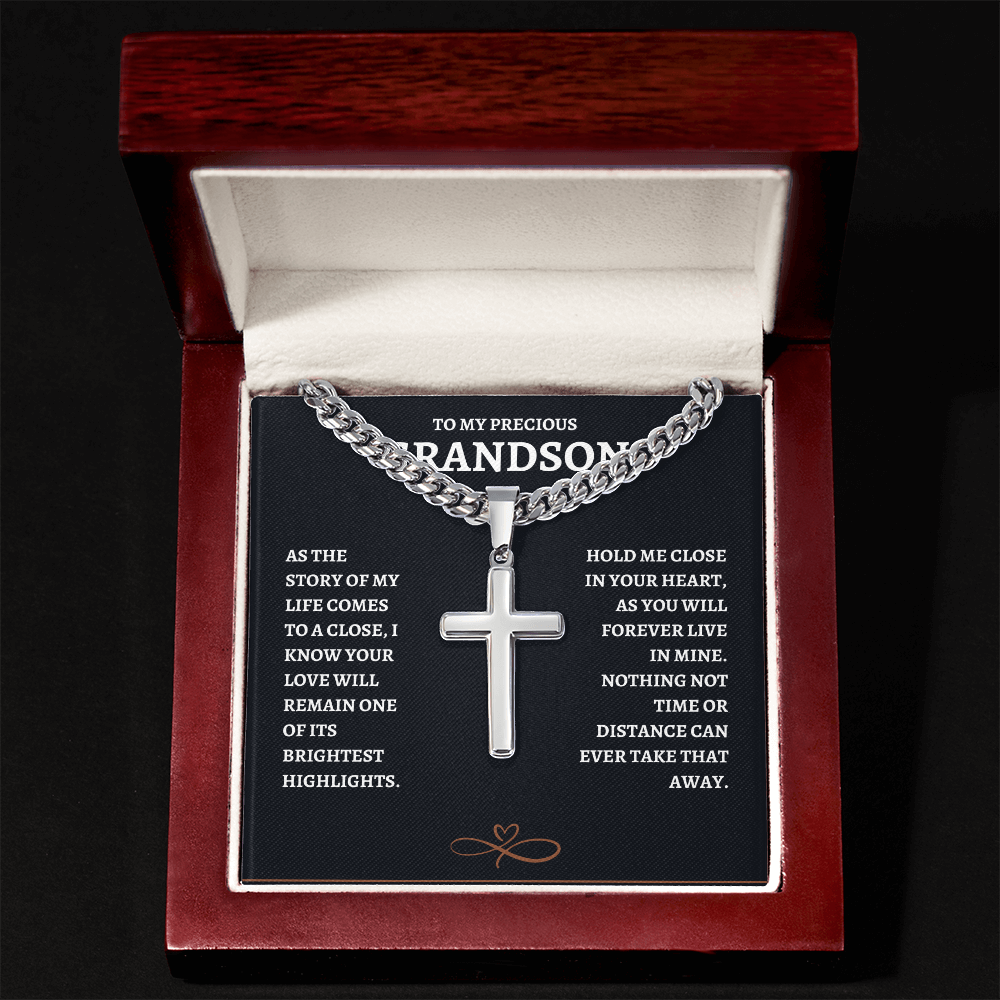 Cuban Link Chain With Artisan Cross -To My Precious Grandson