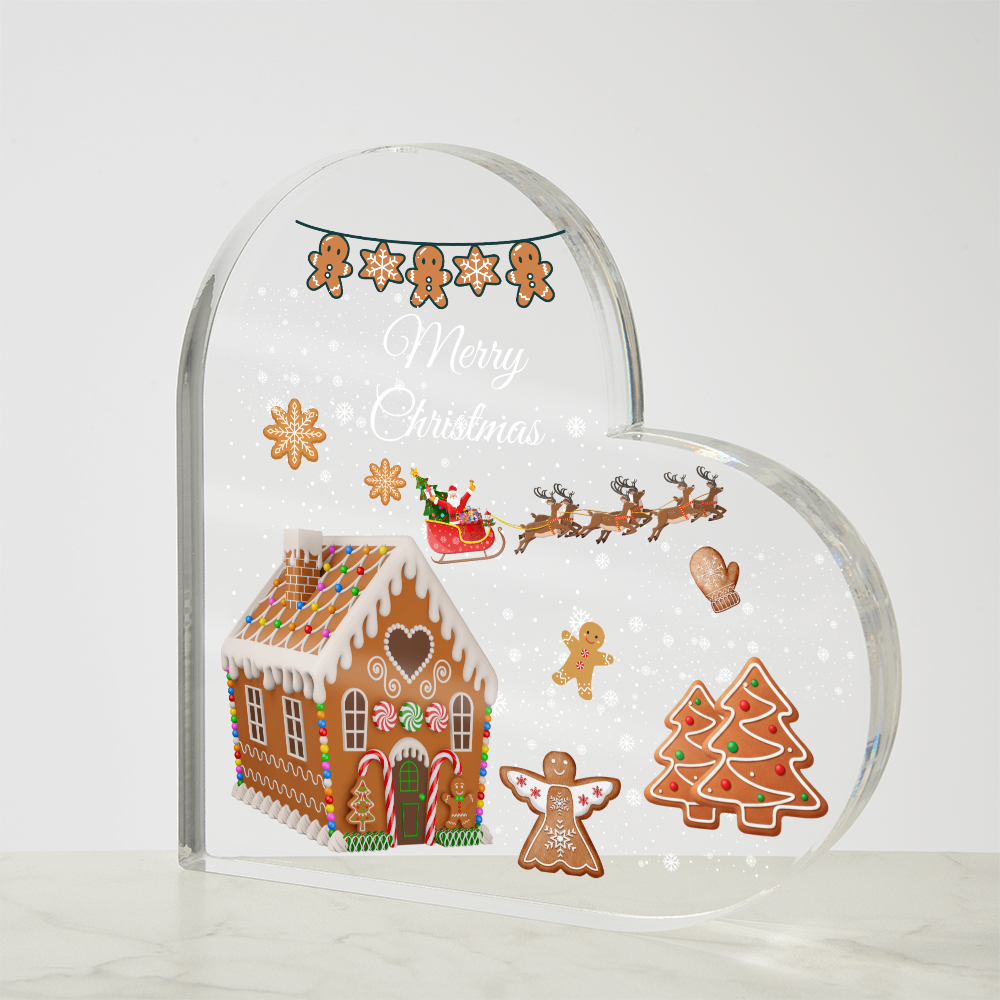 Gingerbread House Heart Acrylic Plaque – Merry Christmas Holiday Keepsake