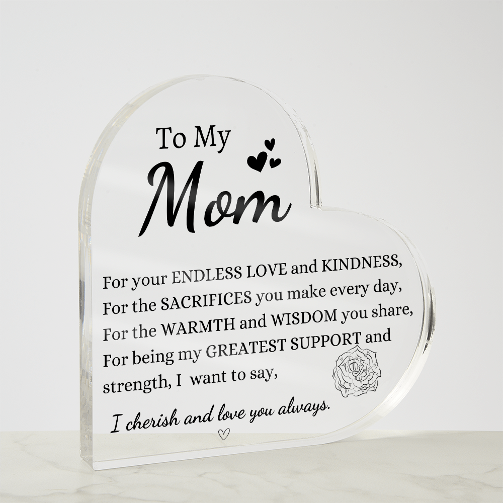 To My Mom Heart-Shaped Acrylic Plaque – Sentimental Mother's Day & Birthday Gift