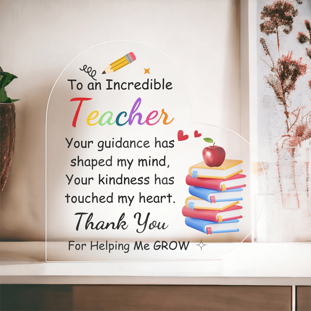 Incredible Teacher Heart Plaque | Personalized Educator Appreciation Gift